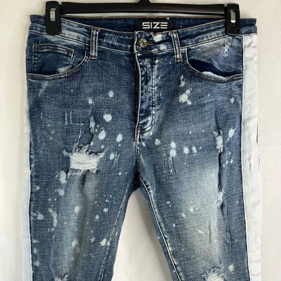 Size Up Apparel White Side Stripe Spatter Effect Zip Ankle Skinny Jeans Sz 33-34 - Picture 3 of 9